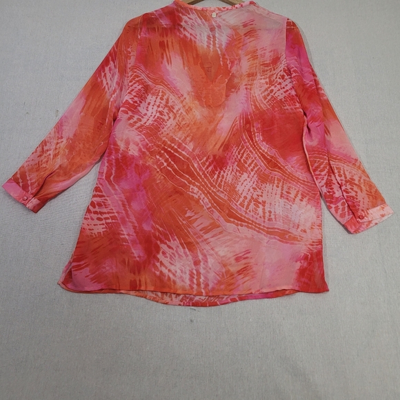 Chicos 1 Womens Size Medium Pink Beaded Tie Dye Tunic Lightweight Sheer Boho - Picture 10 of 15